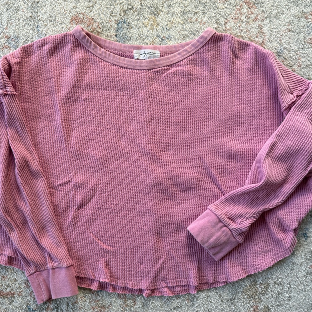 Carly Jean Los Angeles Long Sleeve Waffle Knit Top in Dusty Rose